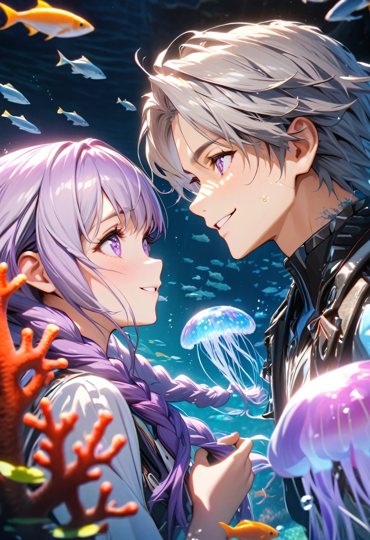 Anime couple in love with jelly fish - SeaArt AI