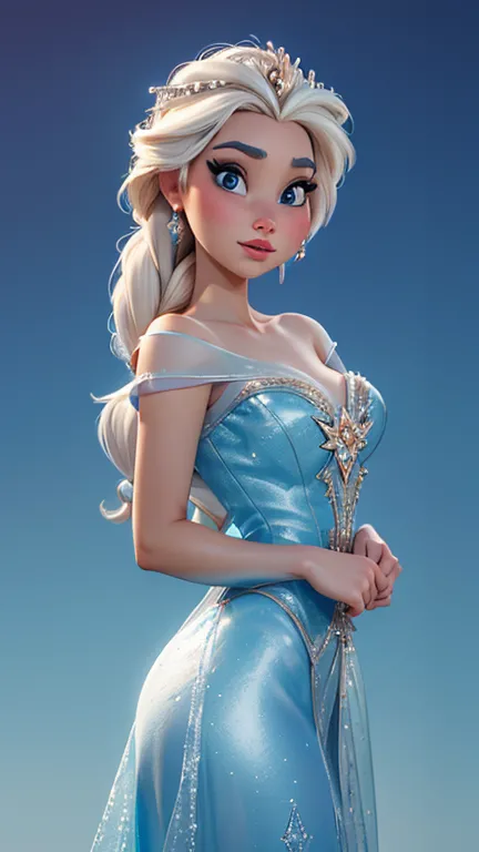 Calidad superior (obra maestra, 8k, arte Disney). Princess Elsa from the movie "Frozen", muy sexy, vestida con un vestido azul r...