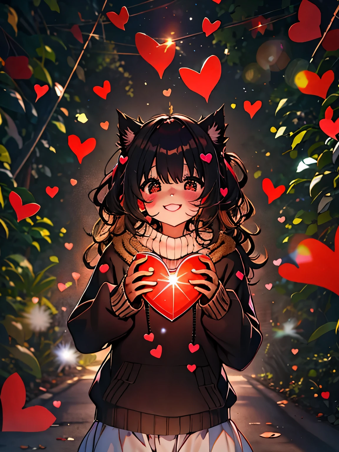 Chica anime sosteniendo un corazón con muchos corazones en el fondo -  SeaArt AI