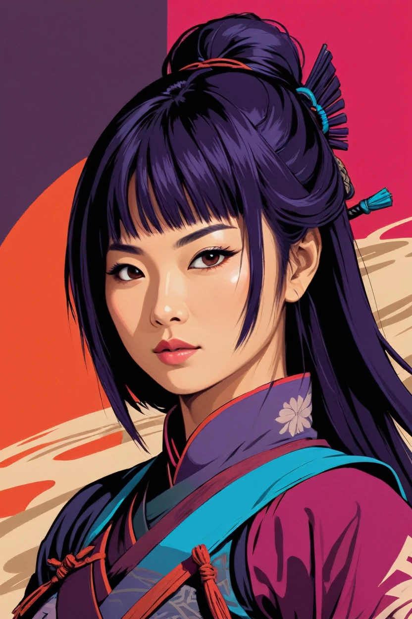日本の女性戦士, デジタルアート, 太字, 活気のある, 彩度の高い色,マンコーデウ