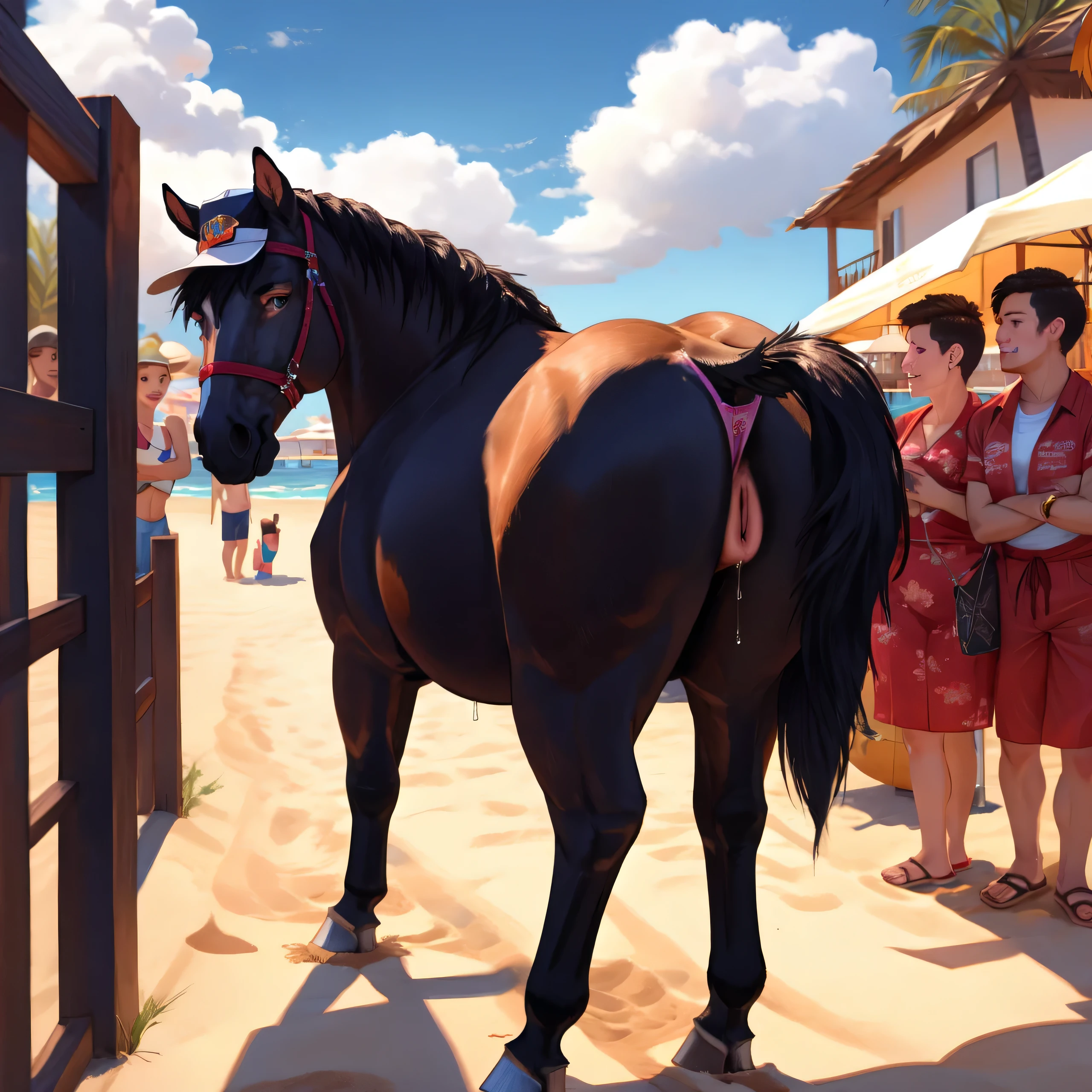 There is a horse that is standing in the sand by a fence - SeaArt AI