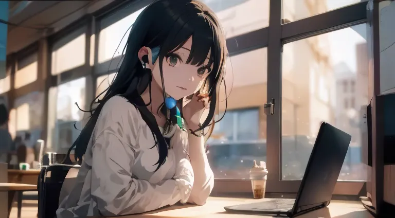 lo-fi music vibes、please draw me a cute anime style illustration。
please draw an illustration of a cute girl listening to music ...