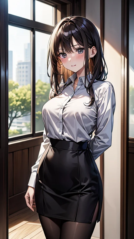 (masterpiece), ((highest quality)), (masterpiece,highest quality,Official Art,Highly detailed CG Unity 8k wallpaper), , photograph, An elegant, upper-class, elite secretary in a business shirt, Working in the office,Wear a strict business suit, Wearing pantyhose,Wear high-quality high heels,Girl in a shirt, business suitを着ている, Huge ,whole body,business suitを着ている, business suitを着て, Businesswoman, Business attire, Wearing a black business suit, Wear a shirt and skirt, A woman wearing a business suit, business suit, business attire,Dramatic Light，Displaying the viewer，