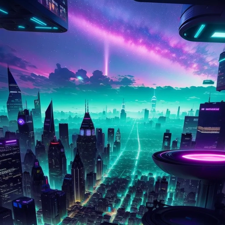 A technological  futuristic techno fantasy metroplois, cyberpunk streets, beautiful, view on the street focus, hyper modern architecture, sky with cosmos, 4k , uhd, photorealistic:1.4, masterpiece, ((at night, on the streets point of view)), ultra beautiful  colours , beautiful  atmosphere, vibrant colors