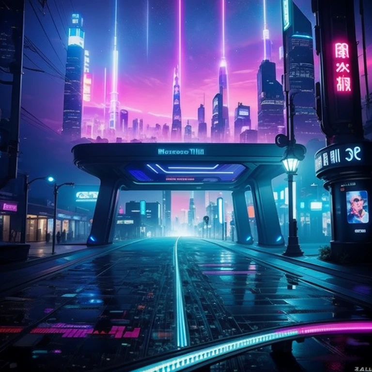 A technological  futuristic techno fantasy metroplois, cyberpunk streets, beautiful, view on the street focus, hyper modern architecture, sky with cosmos, 4k , uhd, photorealistic:1.4, masterpiece, ((at night, on the streets point of view)), ultra beautiful  colours , beautiful  atmosphere, vibrant colors