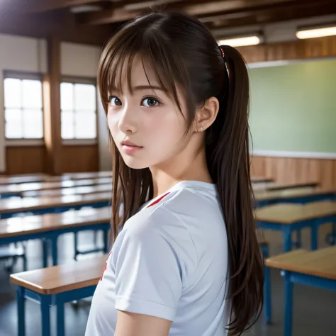 
((masterpiece, highest quality, High resolution)), fun, 1 girl, (Realistic: 1.4), 17 years old, Beautiful Hair, (Medium Hair:1.5), Japan, School gym clothes, School classroom, Touching your hair, Look away, Smooth, Highly detailed CG composite 8k wallpape...