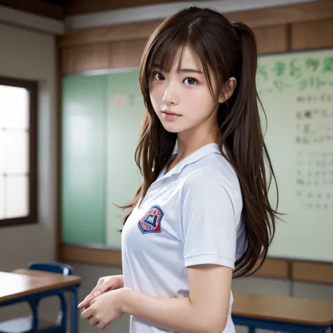 
((masterpiece, highest quality, High resolution)), fun, 1 girl, (Realistic: 1.4), 17 years old, Beautiful Hair, (Medium Hair:1.5), Japan, School gym clothes, School classroom, Change clothes, avert your eyes, Smooth, Highly detailed CG composite 8k wallpa...