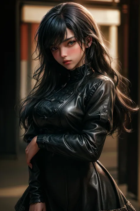 (Black rider jacket:1.1), (masterpiece, highest quality, pretty girl, Beautiful Face, 8k, RAW Photos, Realistic, Absurd:1.2), te...