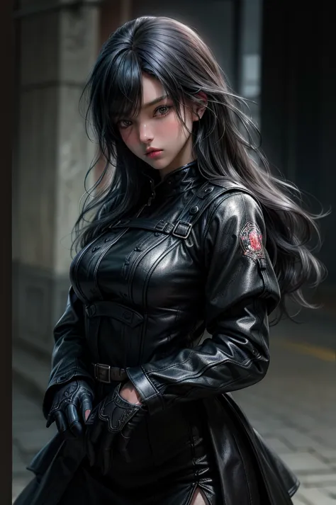 (Black rider jacket:1.1), (masterpiece, highest quality, pretty girl, Beautiful Face, 8k, RAW Photos, Realistic, Absurd:1.2), te...