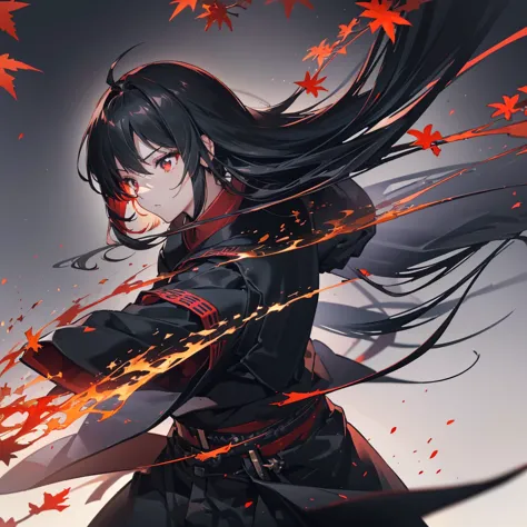 ((blackい髪　Long Hair　black　Military commander　one person　Lonely　Red Flag　cool))　((night　Japanese style　old　Shining Aura))　(Dance　...