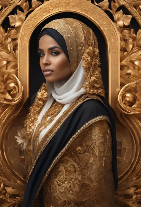 A woman wearing a black hijab and gold jewelry - SeaArt AI