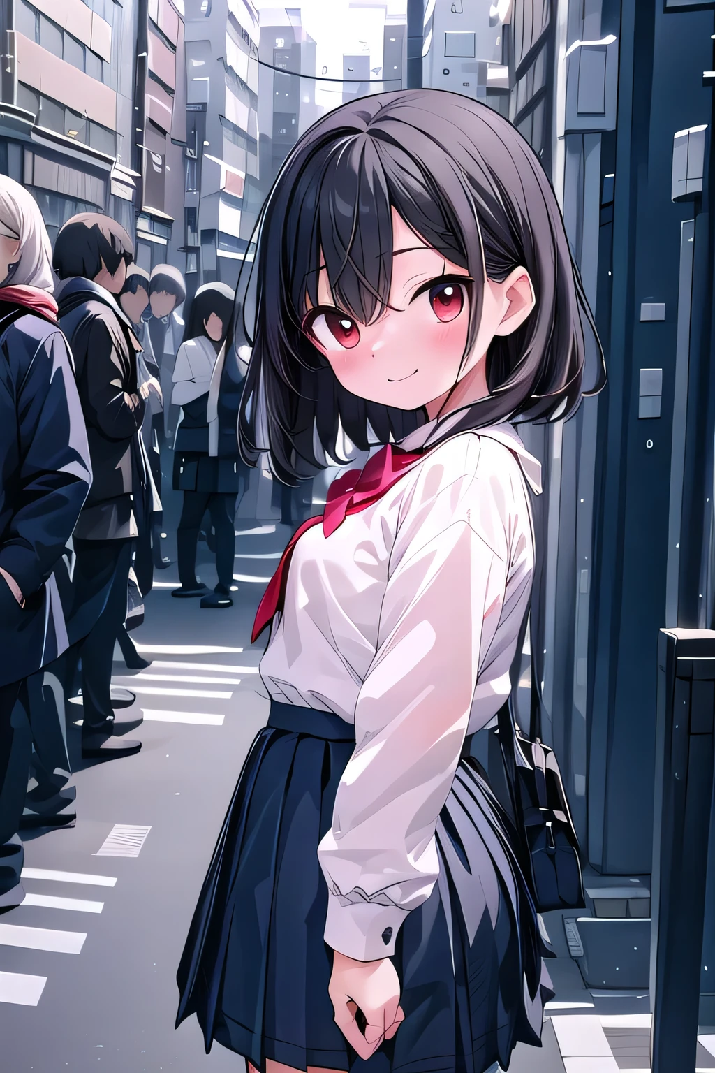 Very detailed, Absurd, Ultra-high resolution, Very detailed, highest quality,
1 short-haired, brown-eyed woman, alone, Nice hands, Perfect hands,Slightly chubby,Small breasts,The butt is small,
BREAK
jirai kei,Checked skirt, shirt, Long sleeve, bow, Blue Skirt, white shoulder frilly shirt, Outdoor, blue bow, Happy smile, smile, Mouth closed, Are standing,
,
cutepose, Cowboy Shot,
Break Slender, cute, Perfectly symmetrical face, 超cute girl, 超cute face, Very fine eye, Ultra detailed hair, 超cute, Super beautiful,
Break in Harajuku, Shibuya Ward, Tokyo, street, crowd, Cityscape,
BREAK medium breasts,
(Black Hair, Red eyes), Hair between the eyes