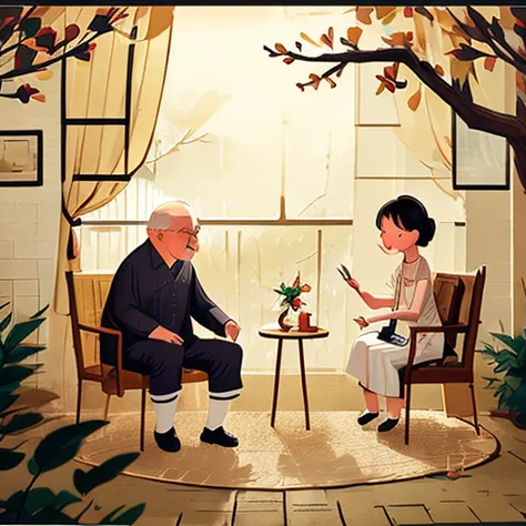 couple illustration、picture books、grandfather and grandmother