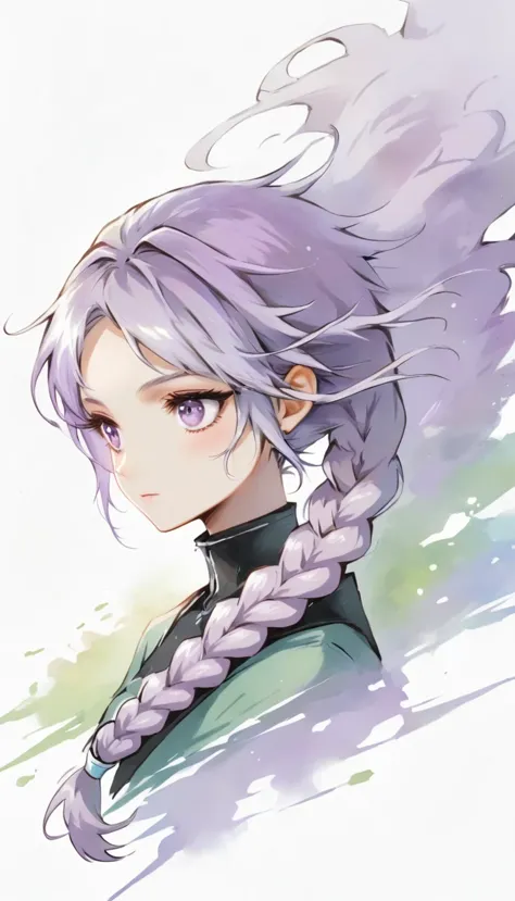 Two people，A man and a girl with long braids，purple and white，Simplicity