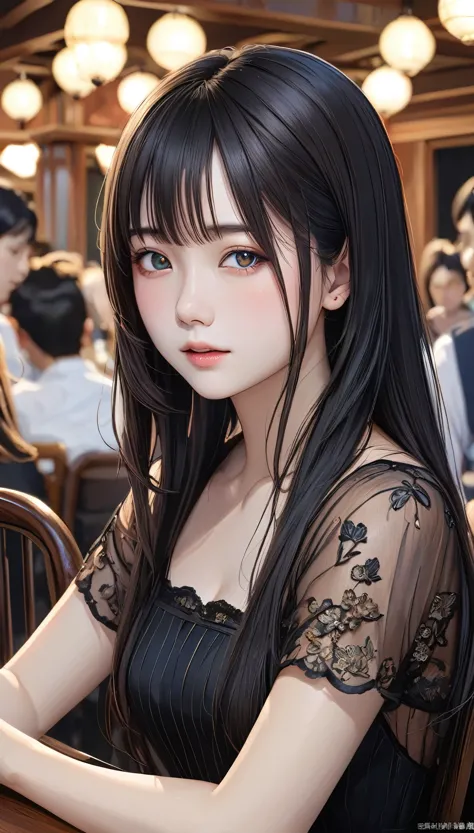 Tabletop, highest quality, Very delicate and beautiful girl,Very delicate and beautiful, Silky black hair、灰色のpupil、Very detailed...