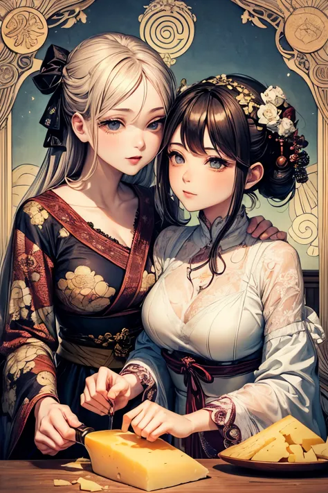 (ultra-detailed face, sleepy eyes:1.3), (Cartoon style with Gothic & Ukiyo-e & Comic Art), BREAK (Art Nouveau style photo frame:...