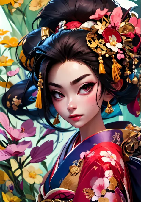 ((watercolor Painting)) of a geisha woman, close up Portrait de geisha, Portrait of a geisha, Beauty Geisha, geisha, Geisha japo...