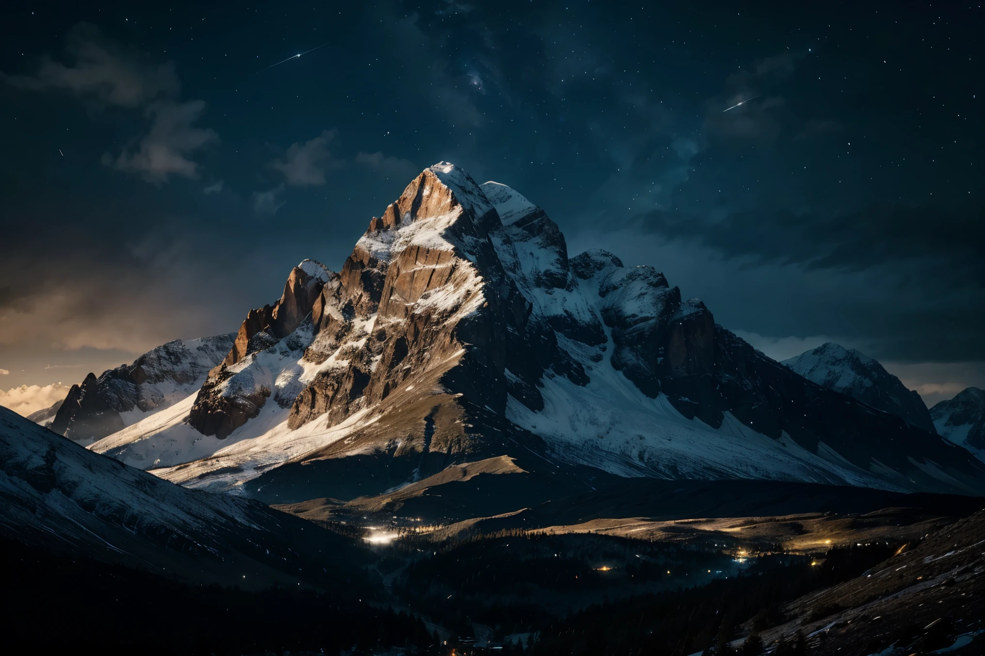 大山, 地面視圖, 遠景, 夜間, 山區焦點, 天空中的大行星, 没有人，黑暗奇幻故事情節，完美而美妙的構圖，8k分辨率，細節，雨路，水分，水漬，拍攝一張非常廣角的照片.，傑克古茲曼&#39;s environmental art 攝影，現實地，電影元素，体积照明，亮度, 詳細的, 戲劇性的天空, 五彩雲朵飄浮.，逼真, 清晰的公共空間, 完美無瑕, 單眼數位相機, 16k, 1024, 2048, 4096, 詳細的, 鋒利的, 最好的品質, มี高品質, 廢話，无人驾驶背景，which has many 細節、Shadows with 細節，artstation 上的趨勢、复杂的、high 細節、戲劇旅程藝術（体积照明：1.2）以 hdr 拍攝。（遠景，超深景，超廣角，微焦距鏡頭：1.2）（現實地：1.4）傑作、高品質、Beautiful 攝影、世界一流的照明.,全彩+情緒和語氣, IMAX 摄像机., 國家地理, 攝影,魔戒風格, 寶麗來, 高細節逼真8k全高清.
