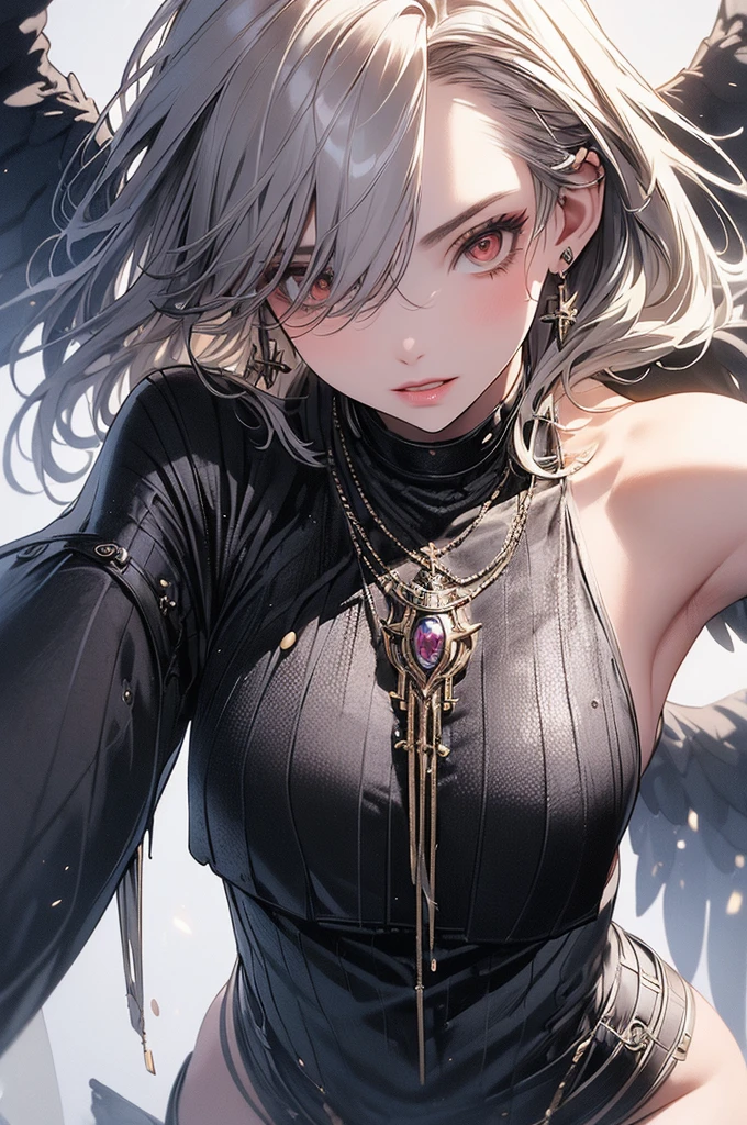 ((masterpiece, highest quality)),Ultra-high resolution, (realism: 1.4),Best illustrations,Line art,Very condensed adult female,Wild adult woman fighting enemies,Delicate and beautiful features,Long, narrow eyes,Sharp face,A garment with extremely detailed wrinkles,A firm expression,Clear face,Silver Hair,Wolf ears,Fantasy,The background is a full moon and wilderness,wide aperture,Unreal 5,Scattered beneath the surface,Anatomically correct,Low angle full body shot