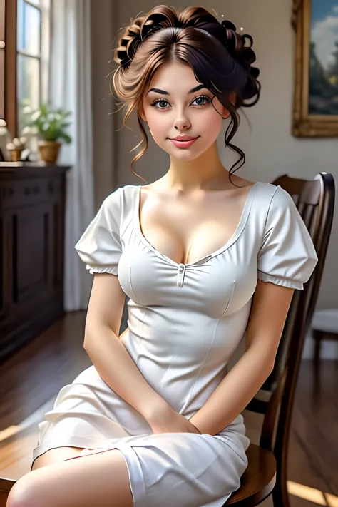 painting of a woman in a white dress sitting in a chair, a fine art painting by Vladimir Baranov-Rossine, cgsociety, figurative ...