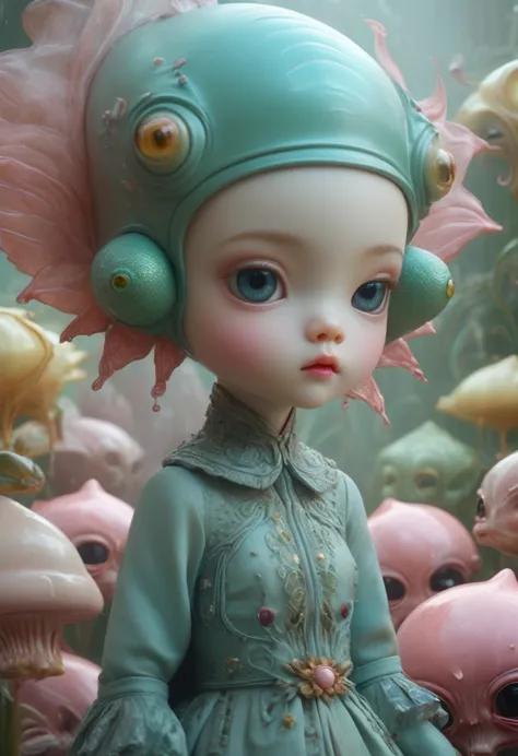 olpntng style, ""Ultra realistic photo, the Beautiful little creature alien by mark ryden and Daiyou-Uonome, Nicoletta Ceccoli p...