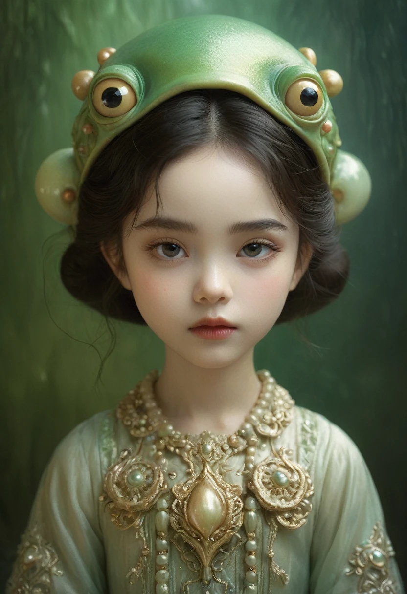 Olptng-Stil, ""Ultrarealistisches Foto, Die schöne kleine Kreatur, der Außerirdische von Mark Ryden und Daiyou-Uonome, Nicoletta Ceccoli Produktion filmischer Charakter-Rendering, Kopf bis Schultern Porträt, hyperdetailliert, Kunst von James Jean und Sachin Teng, Abonnieren, schönes Gesicht, kompliziert"", Ölgemälde, Schwere Schläge, Farbe tropft, Dunst, ultra-detailliert, Filmfotografie, Lichtlecks, Larry Bud Melman, Trends auf ArtStation, scharfer Fokus, Studiofoto, kompliziert details, sehr detailliert, von Greg Rutkowski
