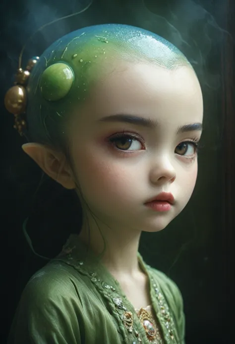 olpntng style, ""Ultra realistic photo, the Beautiful little creature alien by mark ryden and Daiyou-Uonome, Nicoletta Ceccoli p...