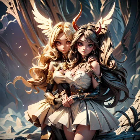 ((a picture of 2 women 1angel and 1demon), (highest quality, masterpiece, high resolution), 16k, fantasy art, rpg art break a (1...