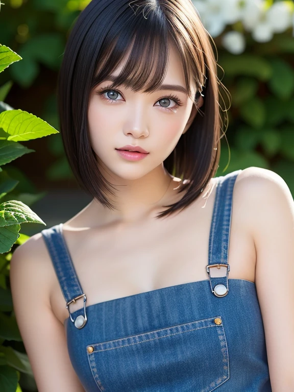 (squat)、(highest quality:1.5)、(Realistic:1.5)、(1 person:1.5)、(Very detailed)、(High resolution)、8k、(naked_overalls)、(Slightly small breasts)、Natural color lips、Cute Smile、20-year-old girl、(Beautiful and elaborate face)、(Perfect and beautiful face)、(Big eyes)、(Beautiful and elaborate face)、(Beautiful, balanced eyes)、Beautiful double eyelids、Perfect and beautiful face、Arched thin eyebrows、Slim face、(Slim figure)、Beautiful and thin nose、 Beautiful Skin、(Medium Bob Hair)、Natural Bangs、Fair skin、Front lighting、(Lighting the face)、Deep blue eyes、Slim waistline、Slim and beautiful legs、hydrangea、garden、