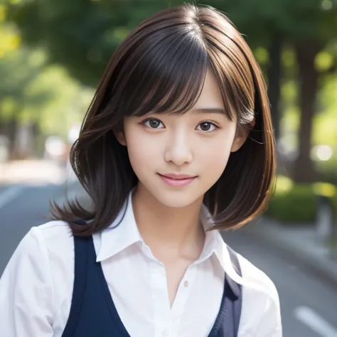 ((Cute 15 year old Japanese))、on the road、Highly detailed face、Pay attention to the details、double eyelid、Beautiful thin nose、Sh...