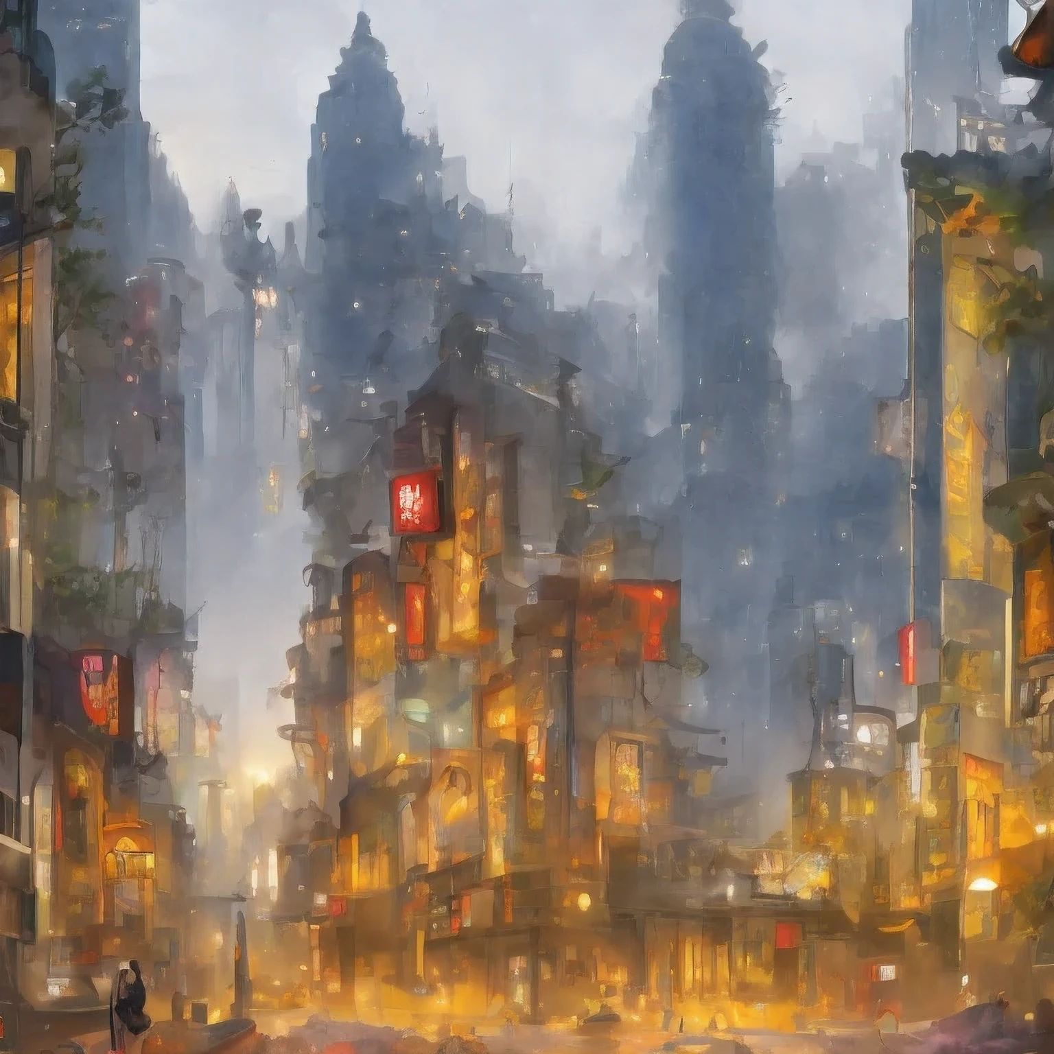 （（（acuarela））））paisaje，edificios en una ciudad con una pagoda en el medio de la ciudad, Castillo antiguo chino Cyberpunk, acuarela，obra de arte estilizada de fantasía urbana, ciudad china de ensueño, Arte conceptual ， altamente renderizado, pintura mate del arte del juego, pintura mate 4k 8k, cinematográfico. by leng jun, en una ciudad tropical y distópica, pintura mate 8k, pintura mate 8k，（（（acuarela）））