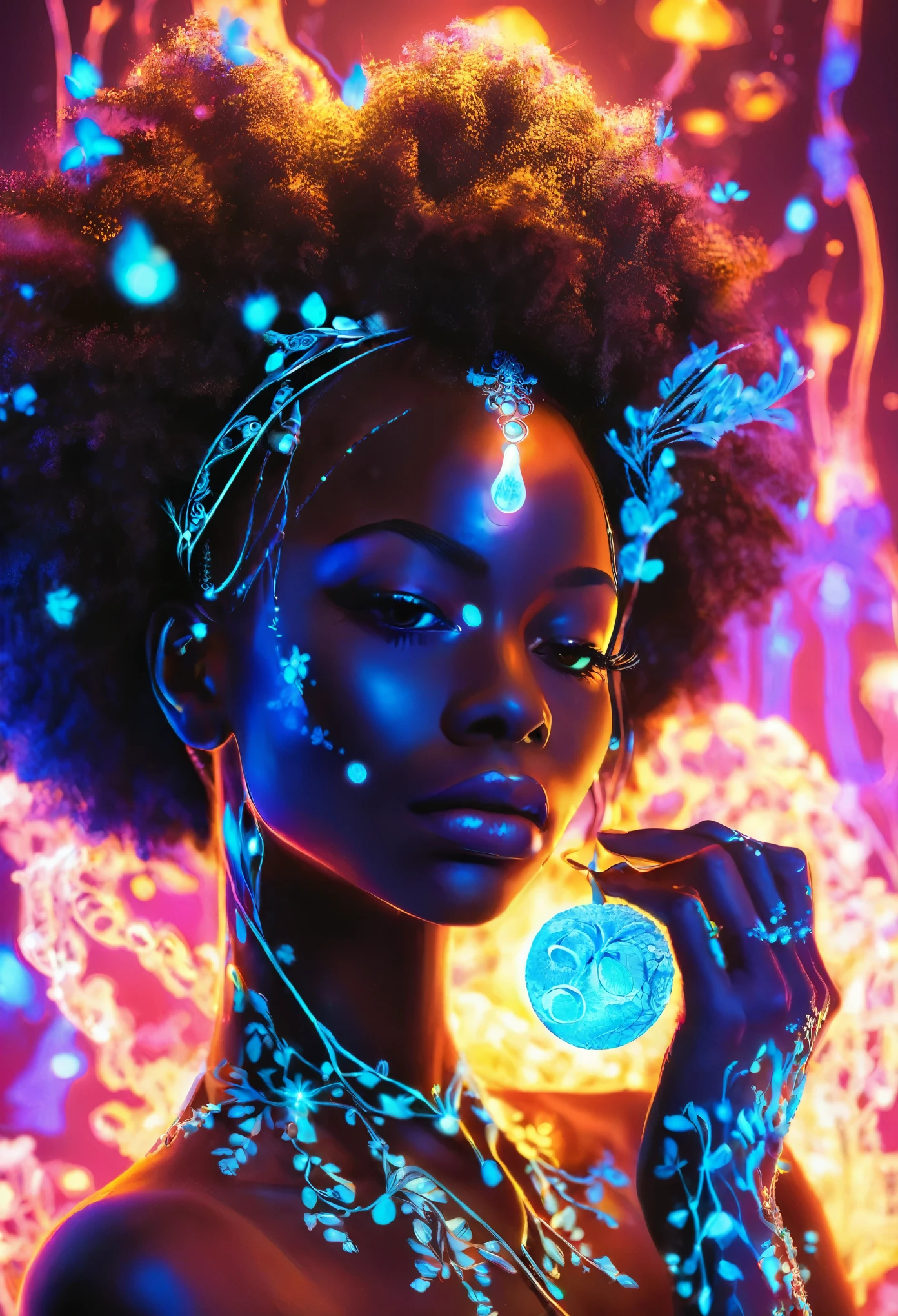 L&#39;âme intérieure d&#39;une femme noire rêve bioluminescente