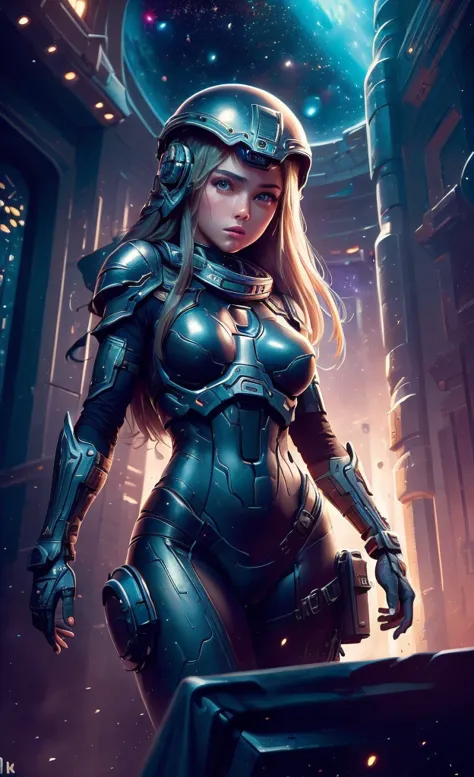 (masterpiece:1.2), (best quality:1.2), (Very detailed:1.2), (Very detailed face), 1 Girl, DOOM ARMOR, spaceship, Light in Dark S...