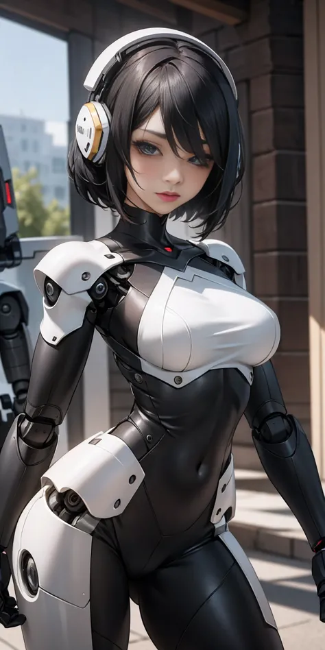 26:37 A woman in a robot costume poses next to an ancient building, Beautiful Caucasian Girl Cyborg, Cute Robot Girl, 美少Female r...