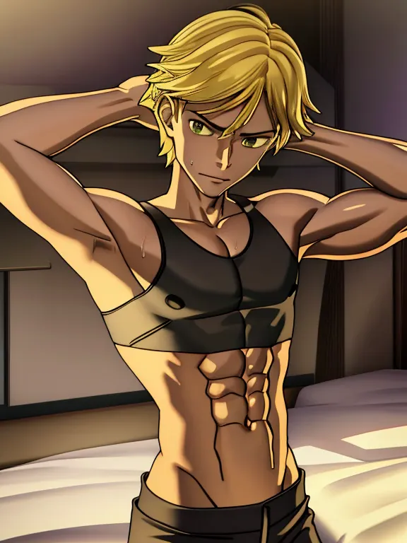 highres, masterpiece, best quality at best, best quality, high quality, high detailed, boy, 1boy, cat noir, blonde, chiseled abs...