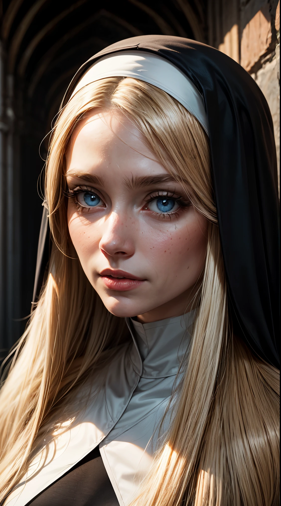 Pure blond glattes Haar, (lange Haare) (((glattes Haar))), detailliertes Haar, blaue Augen, wunderschöne Augen, Licht im Gesicht, blasse Haut, eine 50-jährige Frau, nun, 