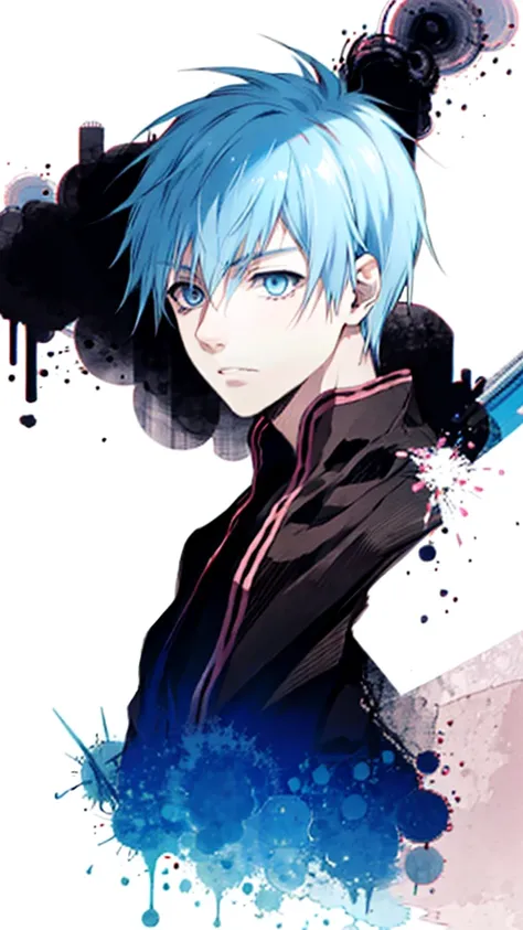 ((highest quality, super detailed,detailed eyes:1.3)),(((total 1 boy:1.2))),(cool face:1.3),light blue hair,short,hair,light blu...