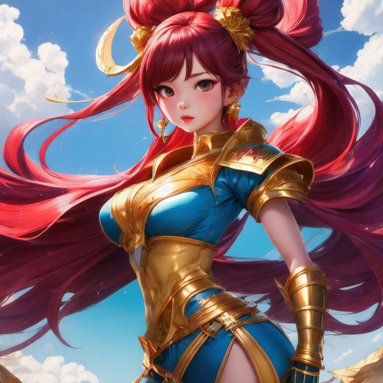 Estudiante de la escuela Araffe con un traje rojo y dorado posando para una foto, retrato, caballeros del zodiaco, niña, cosplay chica anime, masayoshi suto and artegerm, foto de cosplay, retrato de una heroína de anime femenina, Senna de League of Legends, cosplay anime, wojtek fus, cosplayer, ig model | artegerm, ayaka-cosplay，（（（acuarela）））（Un estudiante de la escuela）