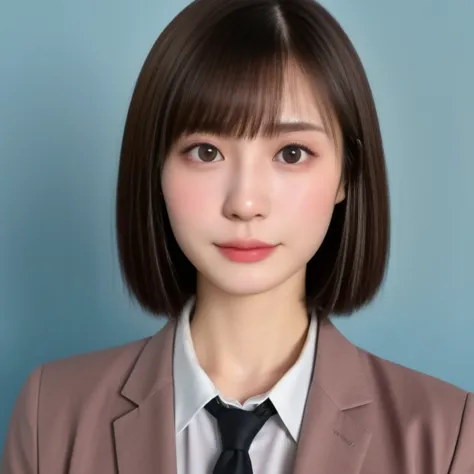 (kawaii 24 year-old Japanese girl, Nogizaka idol, Korean idol), (glossy brown hair, very short hair, bangs:1.3), (beautiful blac...