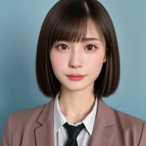 (kawaii 24 year-old japanese girl, nogizaka idol, korean idol), (glossy brown hair, very short hair, bangs:1.3), (beautiful blac...