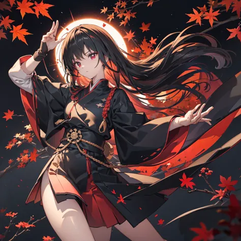 ((blackい髪　Long Hair　black　Military commander　one person　Lonely　Red Flag　Eye patch))　((night　Japanese style　old　Shining Aura))　(D...