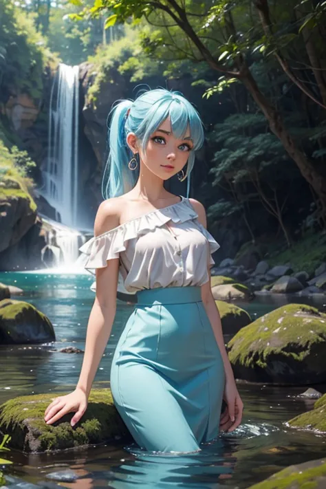 an area of a small lake in a forest area with a few rocks here and there, tree, scenery, waterfallanime women's body pictures 2 ...