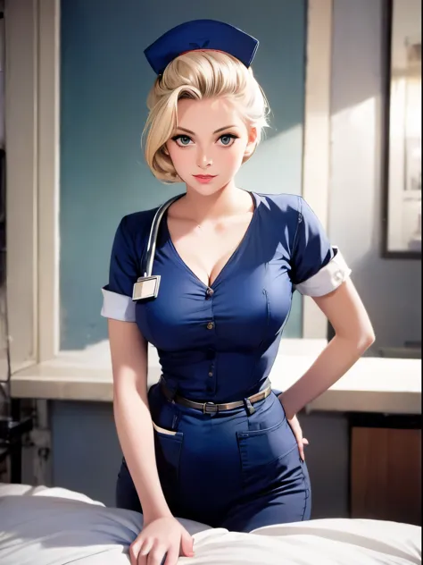 arafed photo of a woman in a nurse's uniform, by Stan Galli, nurse, circa 1958, by Yousuf Karsh, nurse girl, by George Hurrell, ...