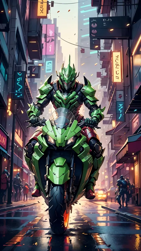 a man wearing a full-face helmet, a fantasy-style biotech armored combat suit, green eyes, (a composite layered chest armor), fu...