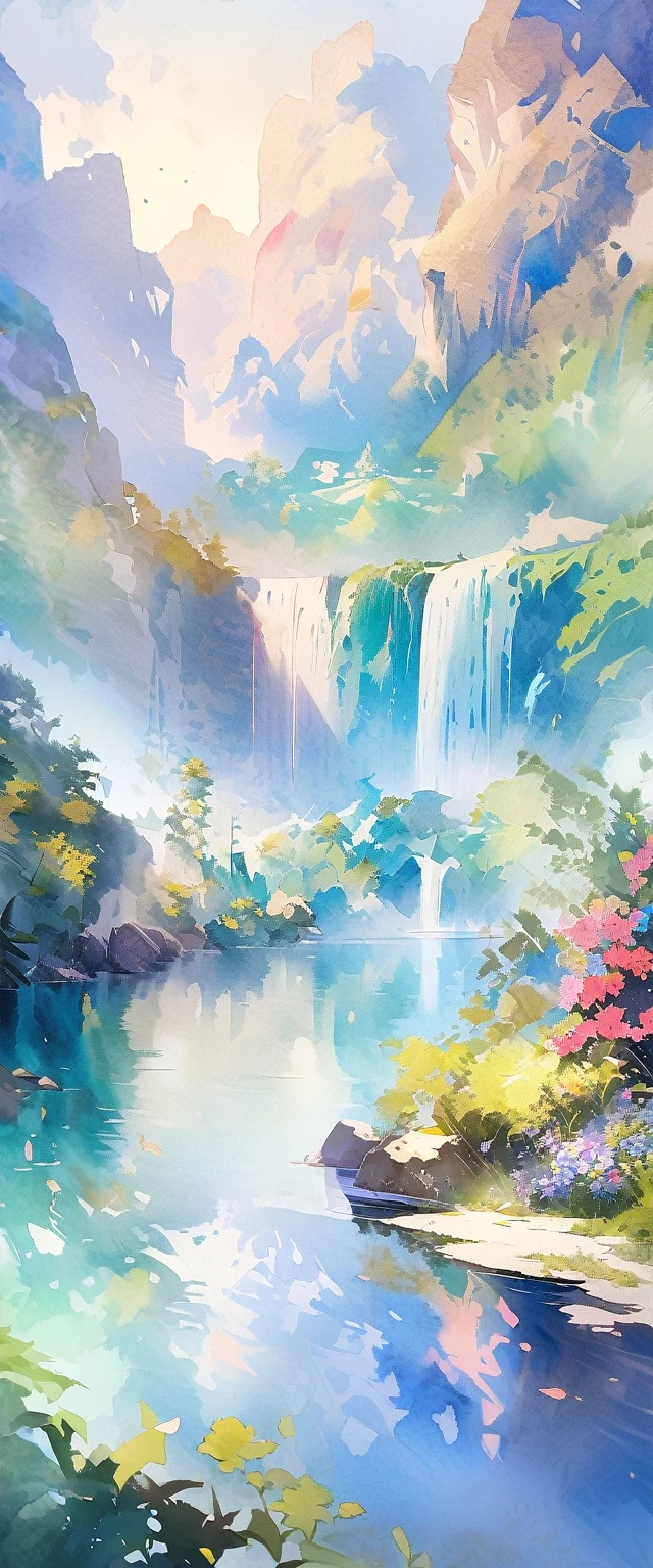 (very beautiful elaborate watercolors:1.5),beautiful nature,beautiful lake\((very elaborate and beautiful galaxy reflected:1.4)\),waterfalls,fantasy,some fairies,beautiful sky, BREAK ,quality\(8k,wallpaper of extremely detailed CG unit, ​masterpiece,hight resolution,top-quality,top-quality real texture skin,hyper realisitic,increase the resolution,RAW photos,best qualtiy,highly detailed,the wallpaper\)