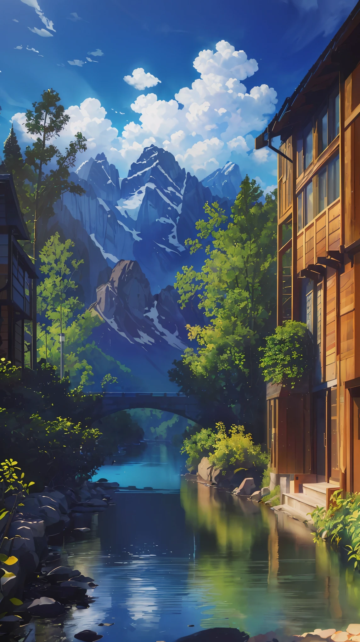 (best quality,4k,8k,highres,masterpiece:1.2),ultra-detailed,(realistic,photorealistic,photo-realistic:1.37),watercolor,landscape,mountain range,river,tree,sky,clouds,sunlight,reflection,vibrant colors,detailed details,impressionism,studio lighting,soft focus,vivid colors