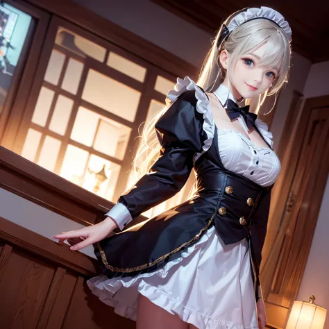 masterpiece,highest quality,highest quality,highest resolution:1.2,realistic、one girl,輝く白と艶のある黒のmaid服を着て,hyperrealistic:1.5,((ho...