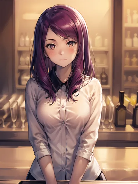 One girl, alone, bangs, blush, Place your hand on your chest, Jill Stingray, Long sleeve, View Viewer, Purple Hair, Medium chest...