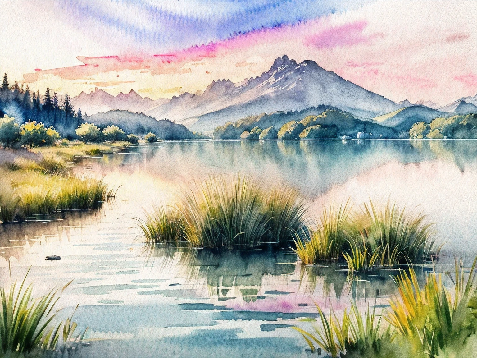 (Watercolor Landscape) : sunset，Alafud boats on the shore of a mountain lake, autumn calm, beautiful lake, Warm and beautiful scene, Magnificent natural scenery, Stunning colors, Wallpaper with nature, Colorful and whimsical landscape, Red Lake, Beautiful nature, осенний sunset, epic beautiful landscapes, Immerse yourself in nature, The scenery is beautiful, beautiful lake background, Stunning nature in the background, Colors are bright and rich in a hyper-realistic landscape., In photorealistic colors, 4K, cinema lighting, natural light, Attention to detail, Photorealistic, volumetric lighting and shading, 4K HD matte digital painting, Stunning 8K Images,HDR color,ultra-realistic high-definition and detailed watercolor paint,((watercolor style)),watercolor