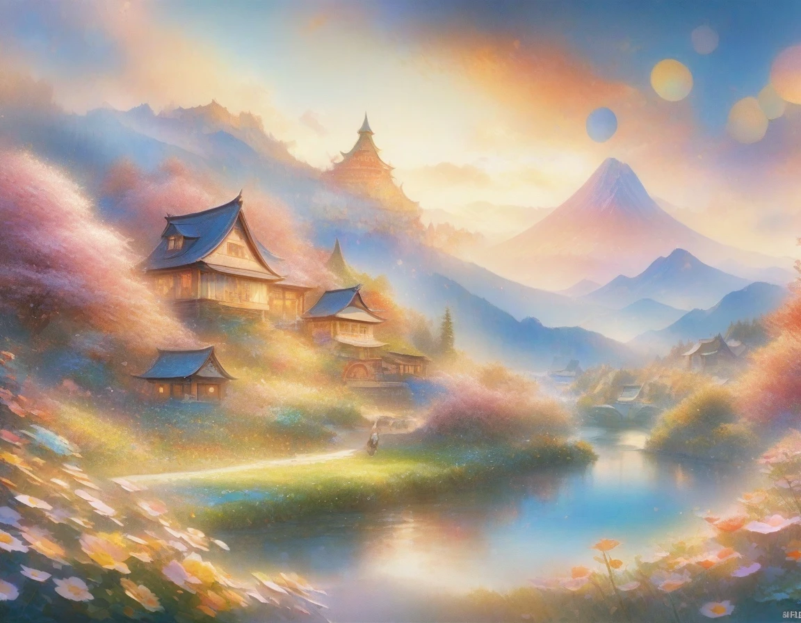 A painting of a house in a flower field, Japanese cartoons beautiful peace scene, Flower mountain background, Japanese cartoons nature wallpap, Studio Ghibli Environment, Japanese cartoons. author：Xin Haicheng, Japanese cartoons nature, author：Xin Haicheng, author：Xin Haicheng, Japanese cartoons scenery, Japanese cartoons landscape, beautiful Japanese cartoons scene, colorful Japanese cartoons movie background, Japanese cartoons background art, 4k HD,, Beautiful Art Ultra HD 4k, A beautiful artistic illustration, Beautiful digital painting, Highly detailed digital painting, Beautiful digital artwork, Learn more about 4K, Very detailed numbers, Rich and picturesque colors, Gorgeous numbers
